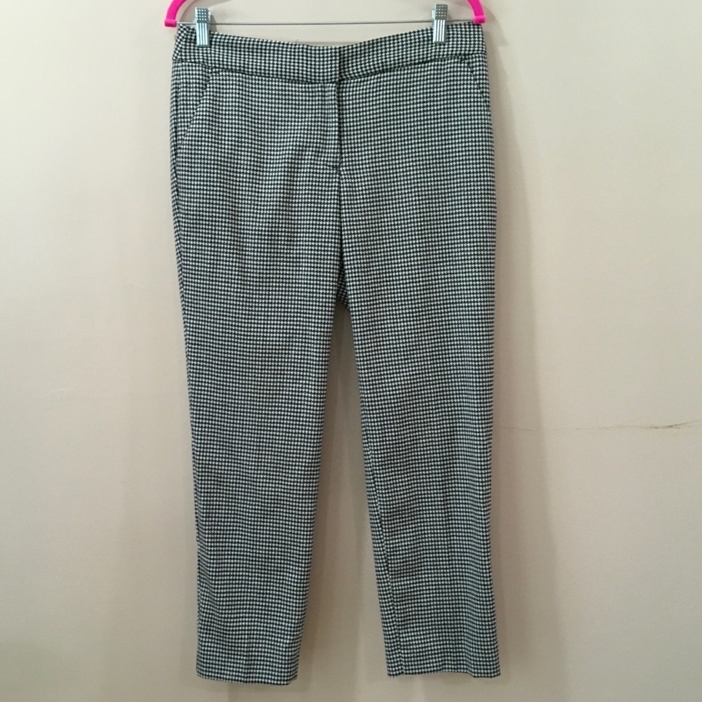 Talbots Womens 8P Hampshire Ankle Pants Wool Houndstooth Black White Classic